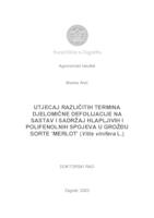 prikaz prve stranice dokumenta Utjecaj različitih termina djelomične defolijacije na sastav i sadržaj hlapljivih i polifenolnih spojeva u grožđu sorte "Merlot" (Vitis vinifera L.)