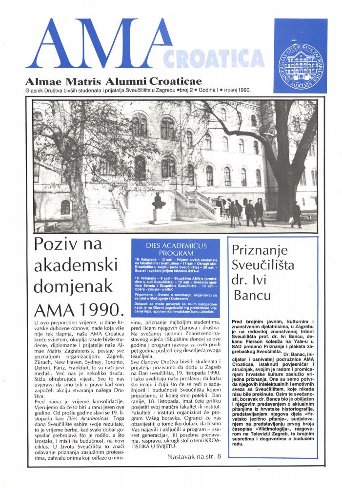 Glasnik Društava bivših studenata i prijatelja Sveučilišta u Zagrebu 2(1990)
