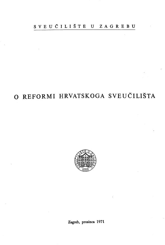 prikaz prve stranice dokumenta O reformi Hrvatskoga Sveučilišta