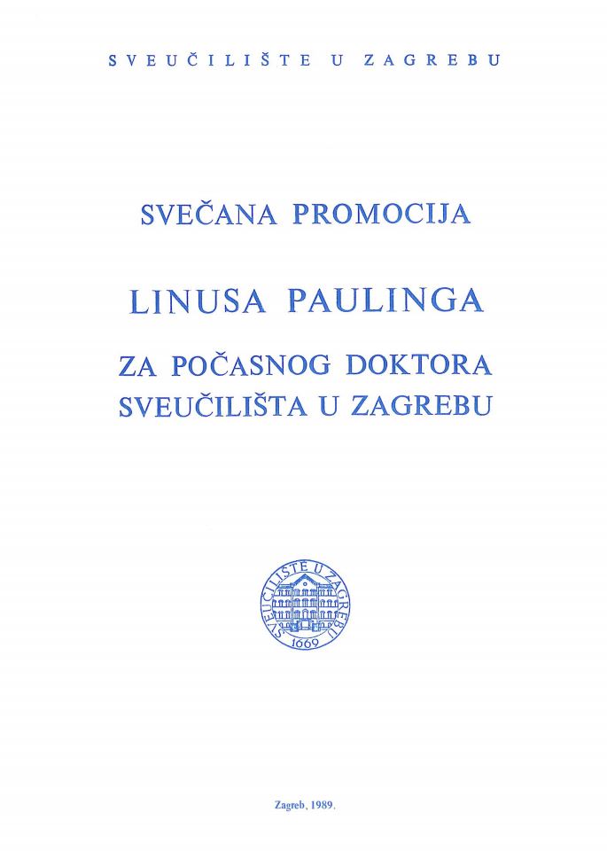 prikaz prve stranice dokumenta Svečana promocija Linusa Paulinga za počasnog doktora Sveučilišta u Zagrebu