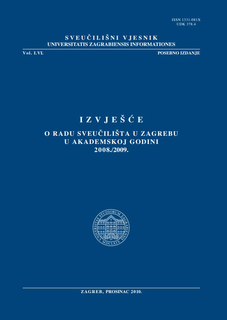 prikaz prve stranice dokumenta Izvješće o radu Sveučilišta u Zagrebu u akademskoj godini 2008./2009.