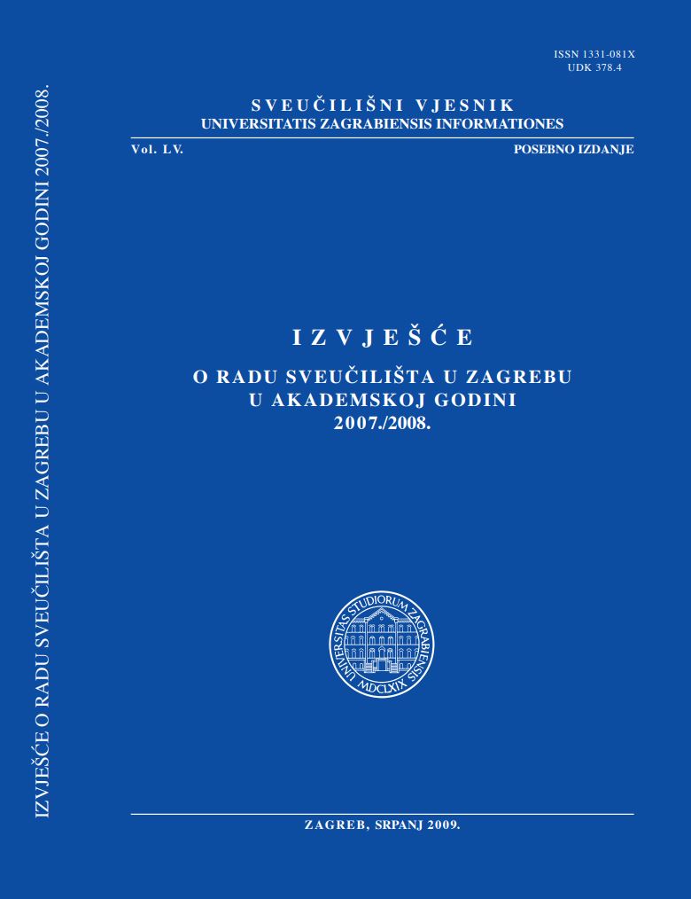 prikaz prve stranice dokumenta Izvješće o radu Sveučilišta u Zagrebu u akademskoj godini 2007./2008.