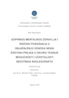 prikaz prve stranice dokumenta Doprinos mentalnog zdravlja i rizičnih ponašanja u objašnjenju odnosa nekih životnih prilika u okviru teorije mogućnosti i učestalosti sekstinga adolescenata