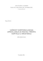 prikaz prve stranice dokumenta Važnost korporacijskog upravljanja za razvoj tržišta kapitala u Hrvatskoj