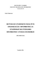 prikaz prve stranice dokumenta Motivacija studenata Fakulteta organizacije i informatike za studiranje na studijima informatike i studiju ekonomije
