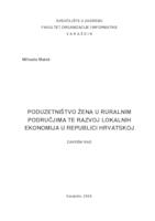 prikaz prve stranice dokumenta Poduzetništvo žena u ruralnim područjima te razvoj lokalnih ekonomija u Republici Hrvatskoj