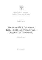prikaz prve stranice dokumenta Analiza sadržaja časopisa za djecu i mlade, njihova recepcija i utjecaj na ciljanu publiku