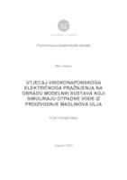 prikaz prve stranice dokumenta Utjecaj visokonaponskoga električnoga pražnjenja na obradu modelnih sustava koji simuliraju otpadne vode iz proizvodnje maslinova ulja