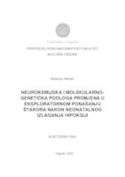 prikaz prve stranice dokumenta NEUROKEMIJSKA I MOLEKULARNOGENETIČKA PODLOGA PROMJENA U  EKSPLORATORNOM PONAŠANJU  ŠTAKORA NAKON NEONATALNOG  IZLAGANJA HIPOKSIJI