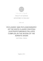 prikaz prve stranice dokumenta Filogenetske i filogeografske značajke bjelonogog raka (Austropotamobius pallipes kompleks) u rijekama Jadranskog slijeva
