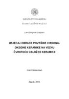 prikaz prve stranice dokumenta Utjecaj obrade površine cirkonij-oksidne keramike na veznu čvrstoću obložne keramike