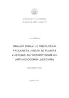 prikaz prve stranice dokumenta Oralno zdravlje onkoloških pacijenata u kojih se planira liječenje antiresorptivnim i/ii antiangiogenim lijekovima